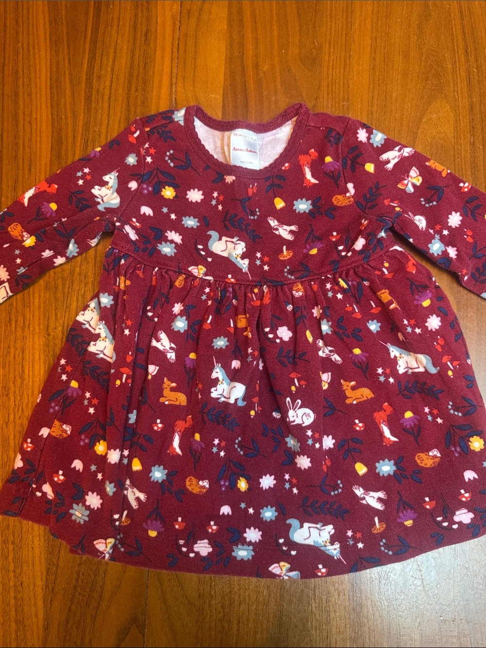 Hanna Andersson Burgundy Floral & Woodland Animal Long-Sleeve Dress